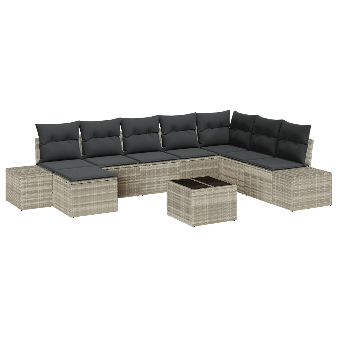 vidaXL 9-teiliges Garten-Sofa-Set mit Kissen Grau Poly-Rattan