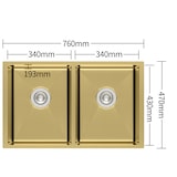 thumbnail of Gasfrit - Keukenspoelbak met 2 bakken, met sifon, voor werkblad van roestvrij staal kleur goud, één spoelbak, 760 x 470 x 200 mm