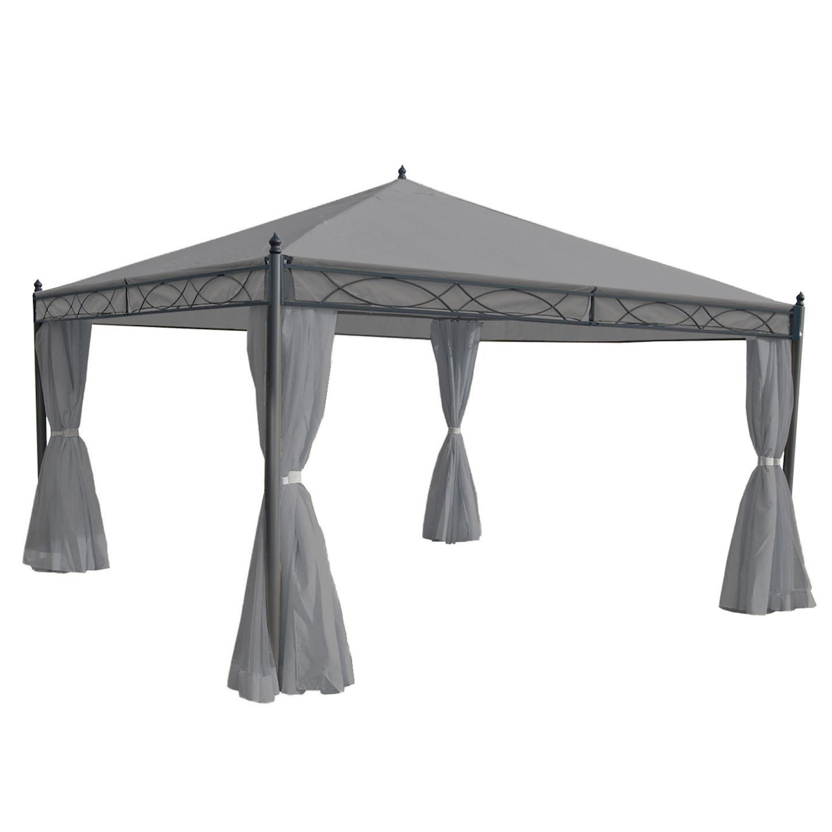 Pergola Cadiz, Garten Pavillon, stabiles 7cm-Gestell mit Seitenwand ~ hellgrau 4x4m