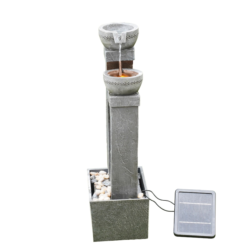 Teamson Home 4 Lagen Waterval Fontein Grijs LED Outdoor Gebied Tuin