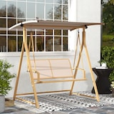 thumbnail of Gartenschaukel für zwei Personen mit verstellbarem Sonnendach und dreieckigem Metallgestell, Belastbarkeit 220 kg, 160 x 112 x 162 cm, khaki