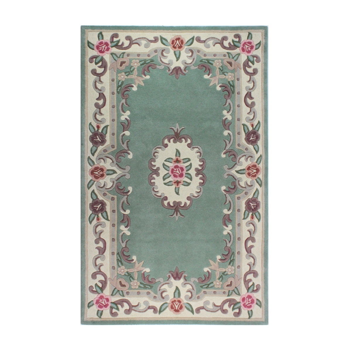 Traditioneller Wollteppich `Beauly` mit Handgeschnitzten Details. Farbe: Grün-Beige, 75x150 cm | Kadima Design