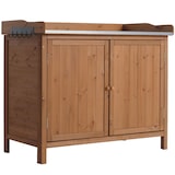 thumbnail of Armadietto da giardino con piano di lavoro HWC-L69, tavolo per piantine, legno di abete da esterno certificato FSC® 86x104x52cm ~ marrone