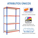 thumbnail of Maderclick schraubenloses Metallregal 4 Böden. Farbe blau/orange/holz 1500x1200x400 mm