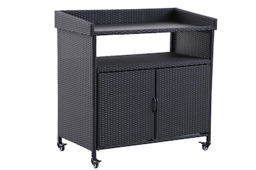 METRO PROFESSIONAL Carrello di servizio con armadietto Balsario, alluminio/PE rattan, 112 x 56 cm, nero