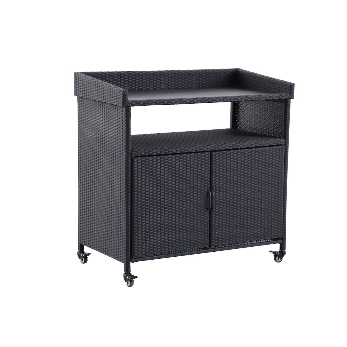 METRO PROFESSIONAL Carrello di servizio con armadietto Balsario, alluminio/PE rattan, 112 x 56 cm, nero