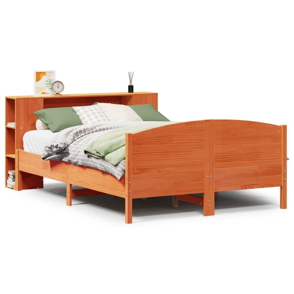 vidaXL Massivholzbett mit Regal ohne Matratze Wachsbraun 150x200 cm
