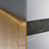 thumbnail of Gastronics Pizzakühltisch Premium – Kühltheke mit schwarzem Compact im Marmor-Design, Fischgrätenverkleidung, LED 2 Türen 154 x 80 x 145 cm