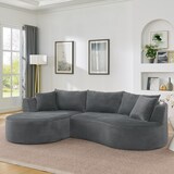 thumbnail of 3-Sitzer Sofa mit linker Chaiselongue, Kordstoff Grau, 76×264×168 cm, mit Getränkehaltern und Kissen, vakuumverpackt, komfortabel