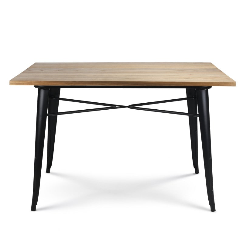 Mesa de fábrica de 120 x 80 cm en metal negro mate y tapa de madera clara