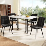 thumbnail of Essgruppe 5-teilig ausziehbar 75x179x80 cm Schwarz+Weiß mit MDF Tisch Metallgestell Kreuzform und 4 Samtstühlen gepolstert