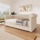 thumbnail of Schlafsofa Daybed 90x200 mit 2 Schubladen Stauraum, Leinenstoff Bezug, Armlehnen Rückenlehne, Tagesbett Gästebett Beige