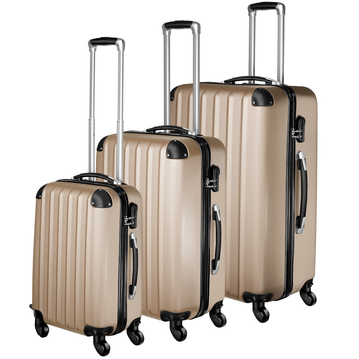 tectake Set de 3 Valises Trolley Rigides - ABS 75 x 50 x 30 cm Champagne