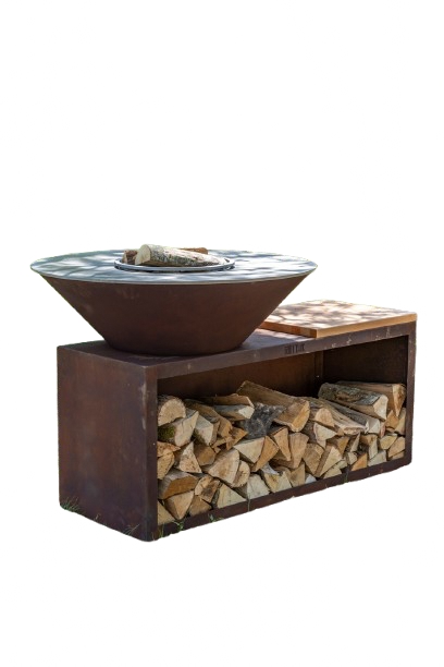 Grill'Chic PACK PRINTEMPS - Braséro Barbecue Plancha Traditionnel Ø 100 cm, aus echtem Cortenholz - 100% in Frankreich hergestellt - BRA1009TCO+