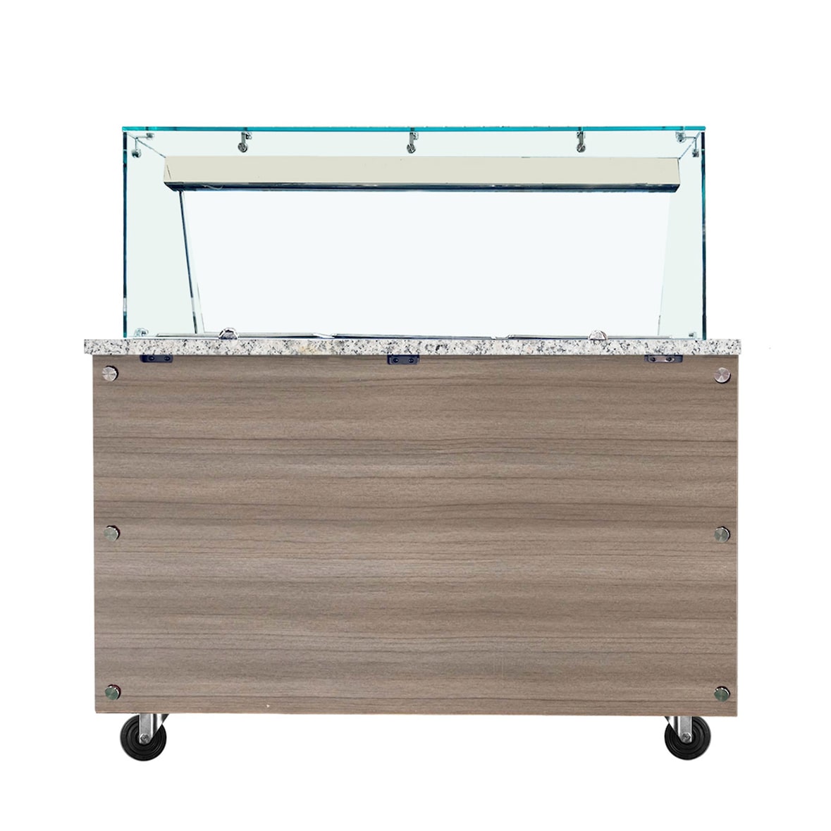 Skyrainbow SNACK-Line bain-marie toonbank 2x GN1/1, graniet roze-grijs, 88x82x85,5 glazen bovenbouw helder glas zonder klembord, H=396mm