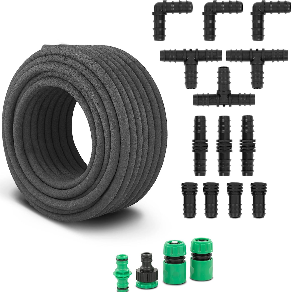 hillvert Tropfschlauch - 30 m - mit Hahnstück, Tülle und verschiedenen Verbindungen