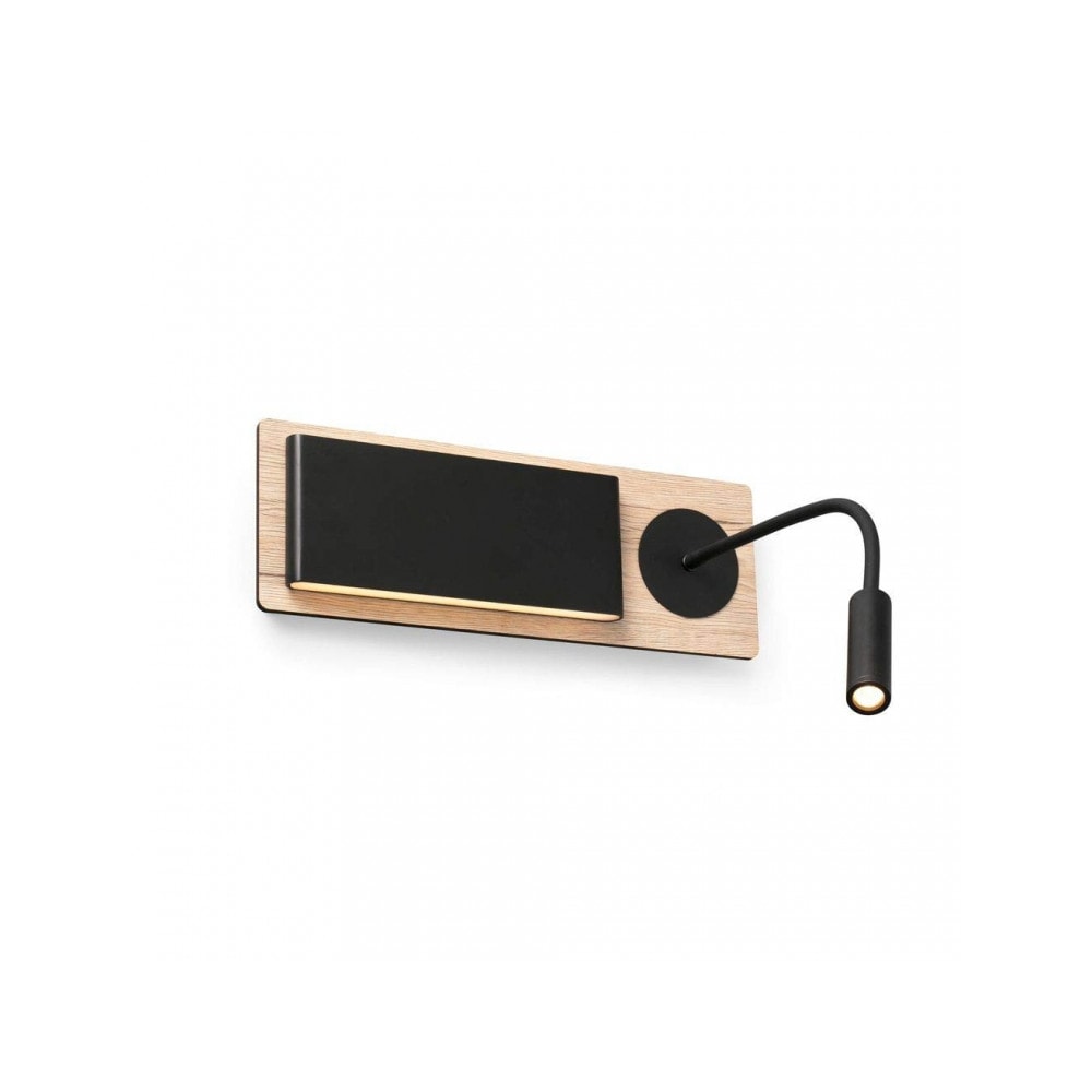 mood, applique in legno marrone con lettore led, faro barcelona