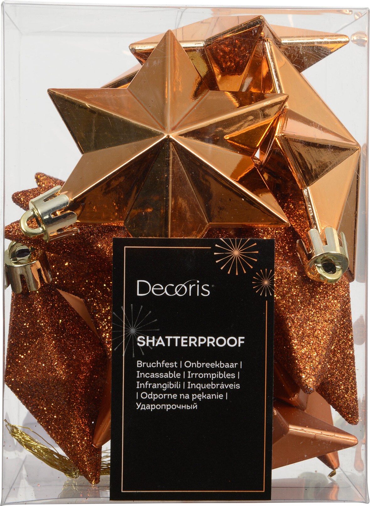 12 Sterne 7cm Christbaumschmuck Kunststoff - bruchsichere Weihnachtskugeln Weihnachtsbaumschmuck Christbaumkugeln Brandy