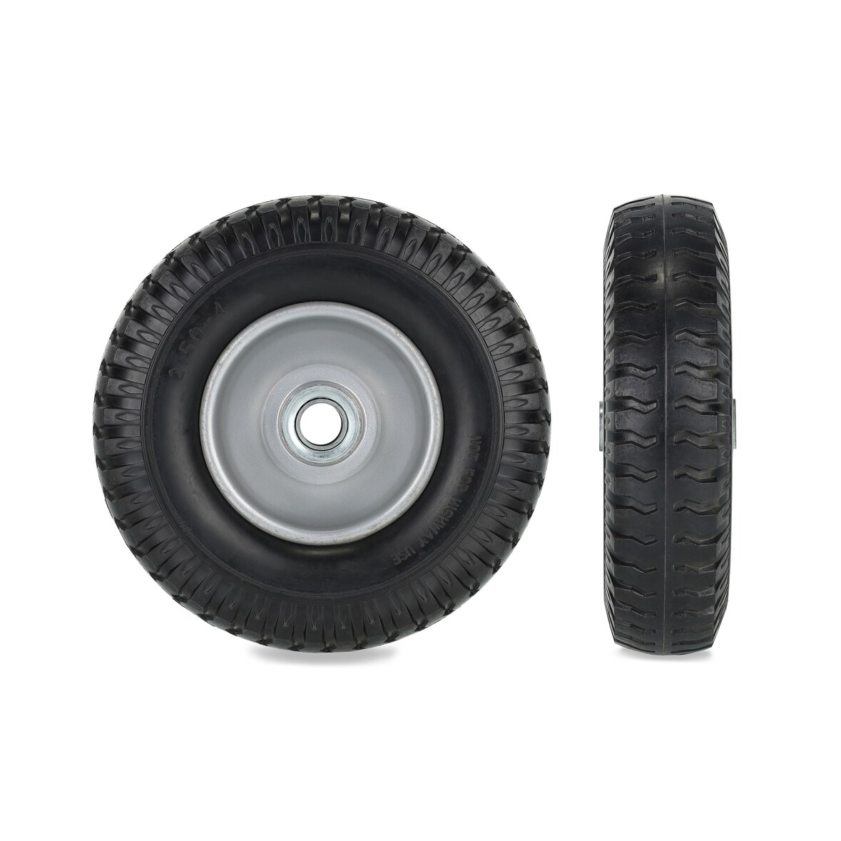 Relaxdays Schubkarrenrad 2.50-4, 2er Set, Vollgummi, Stahlfelge, Ersatzrad Schubkarre, pannensicher, 80 kg, schwarz/grau