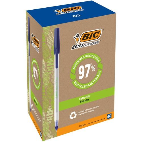 BIC Ecolutions Round Stic Kugelschreiber Blau Mittel 0.4 mm Recycled 74 % 60 Stück