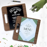 thumbnail of Securit® porte-menu en noyer - Planche à découper avec anneaux