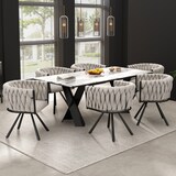 thumbnail of Esszimmerstuhl 2er Set Drehstuhl 72x59x54 cm Schwarz+Beige aus Leinen mit 360 Grad Drehfunktion, gepolstert, Metall Vierbein Gestell