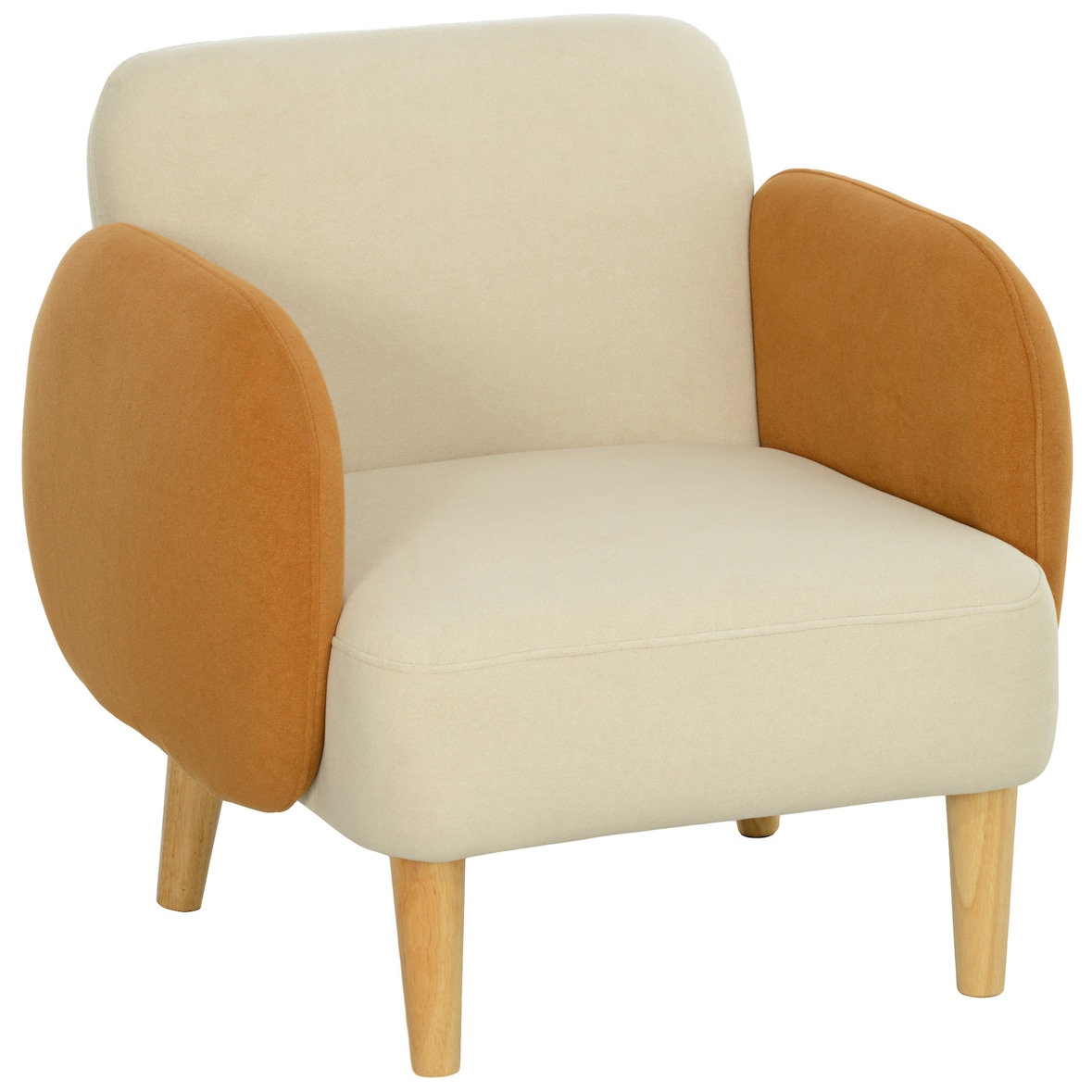 HOMCOM sillón de salón nórdico butaca para dormitorio con reposabrazos y patas de madera sofá individual carga 120 kg para oficina beige y ocre