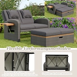 thumbnail of Merax Garten-Lounge-Sessel-Set für 2 Personen, graues Rattan, verstellbare Rückenlehne, Beistelltisch aus Akazienholz, als Outdoor-Bett nutzbar