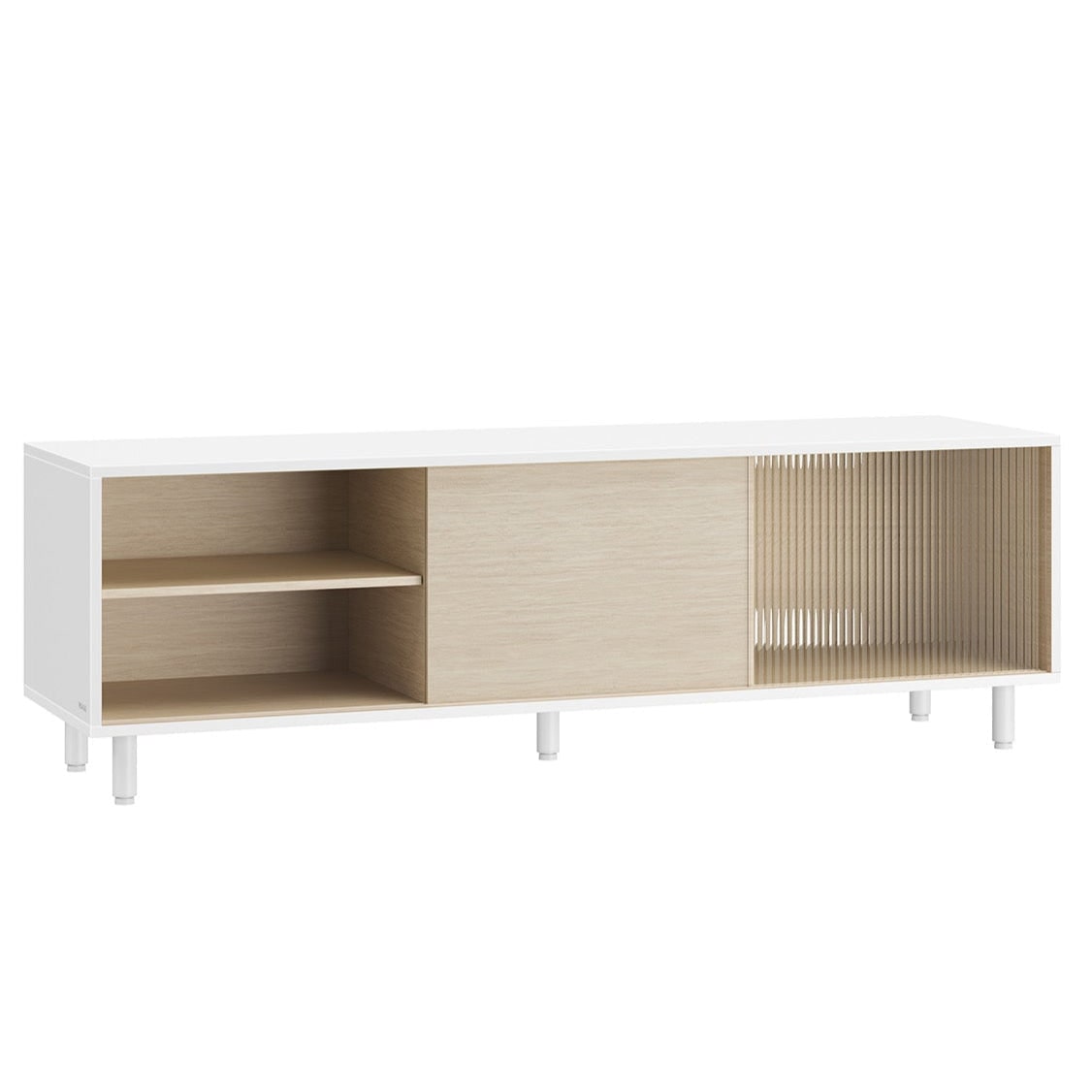 Helloshop26 - Meuble TV jusqu'à 60 pouces  pour salon banc verre cannelé moderne 140 x 39 x 45 cm beige 12_0006566