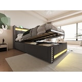 thumbnail of Multifunktionales Polsterbett mit Stauraum und LED-Beleuchtung für , USB-Steckdose, hydraulisches Hebesystem, grauer Leinenstoff, 90x200 Grau