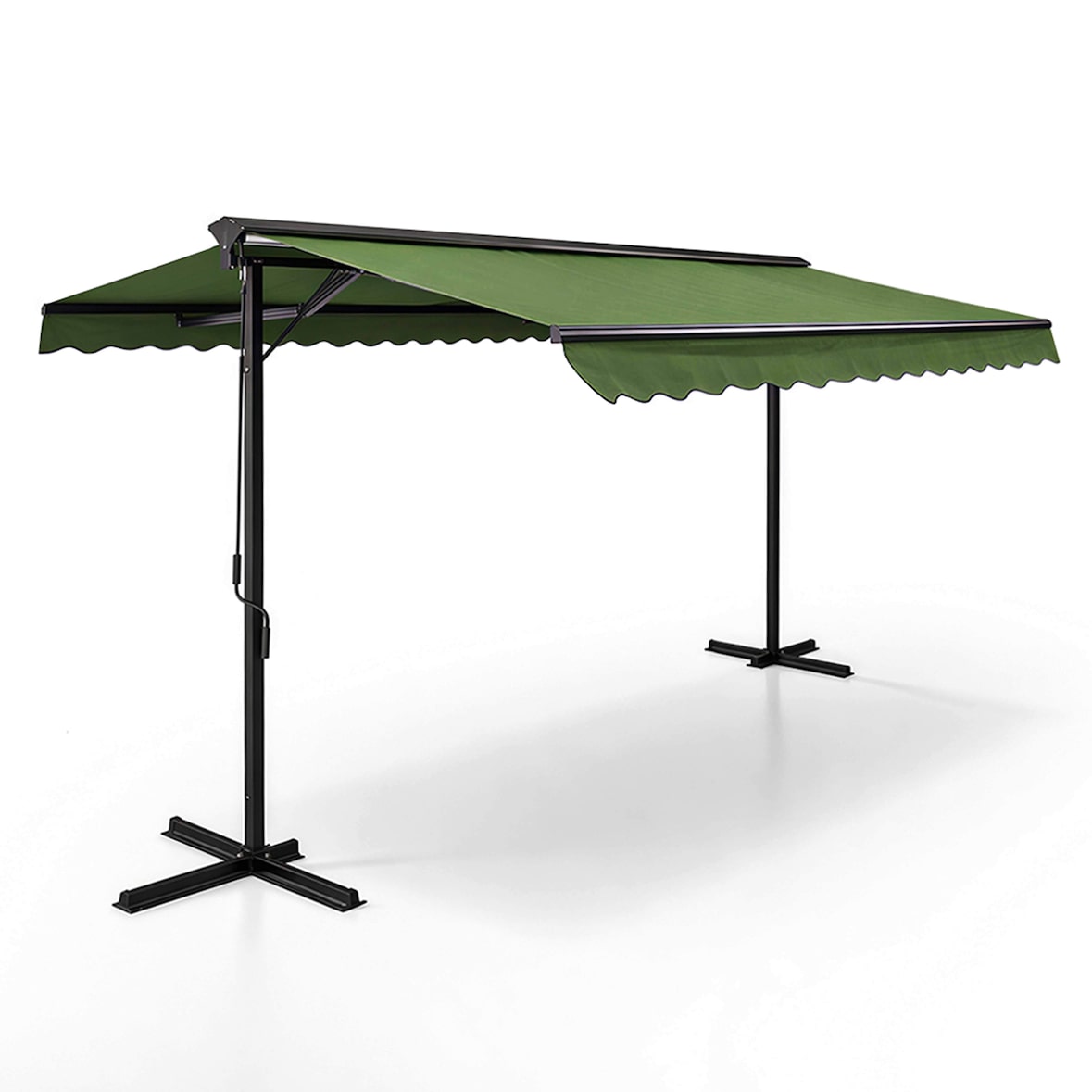 Toldo a dos aguas con caja de 3 x 4 m en aluminio verde cactus Oviala
