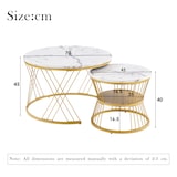 thumbnail of Couchtisch Set 2tlg rund Weiß+Gold Nesting Sofatisch Hochglanz Marmormuster MDF Beistelltische platzsparend mit Metallgestell 45×70×70 cm