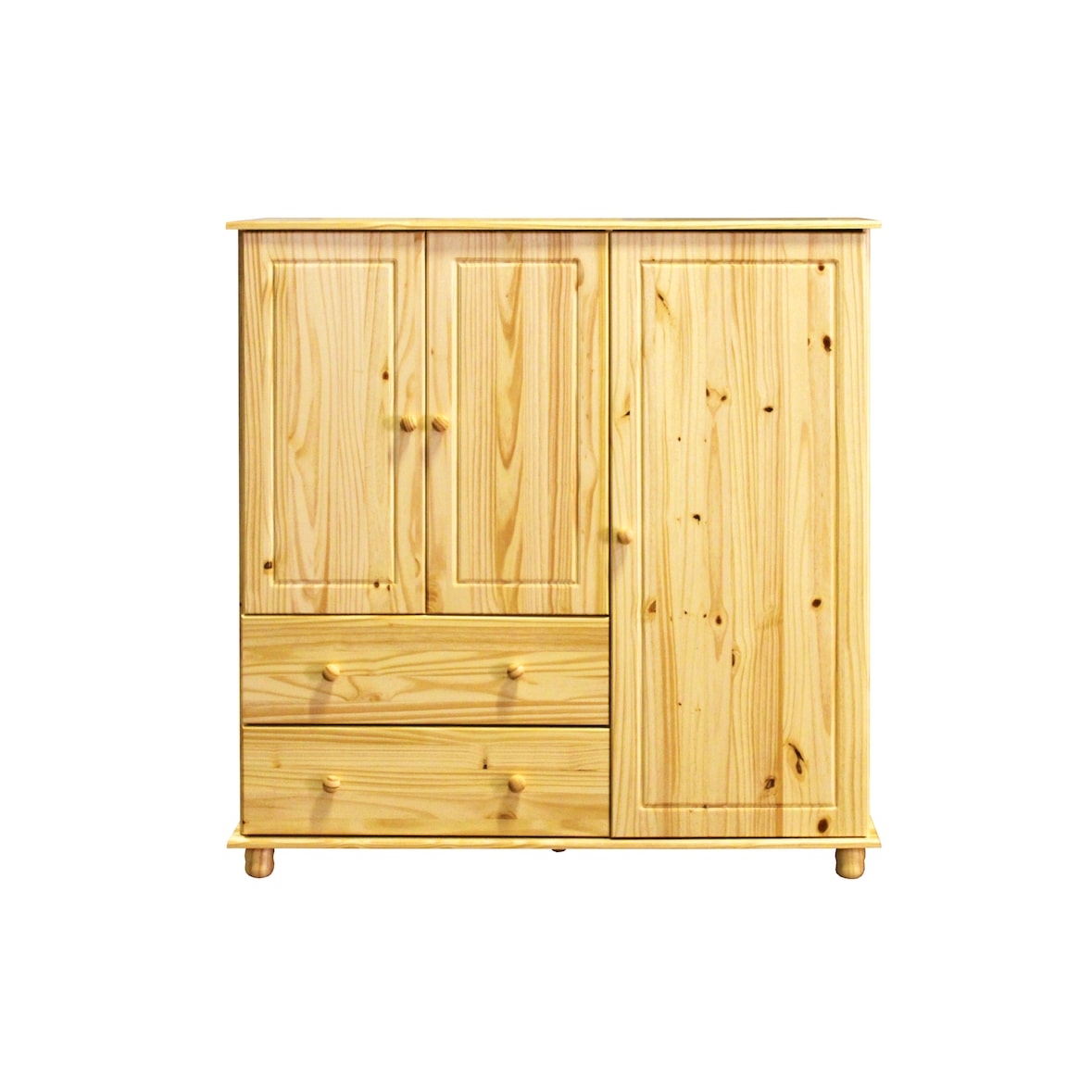 Möbilia Cómoda alta | com 3 portas, 2 gavetas | madeira de pinho | L 132 x P 43 x A 136 cm | lacado cor natural