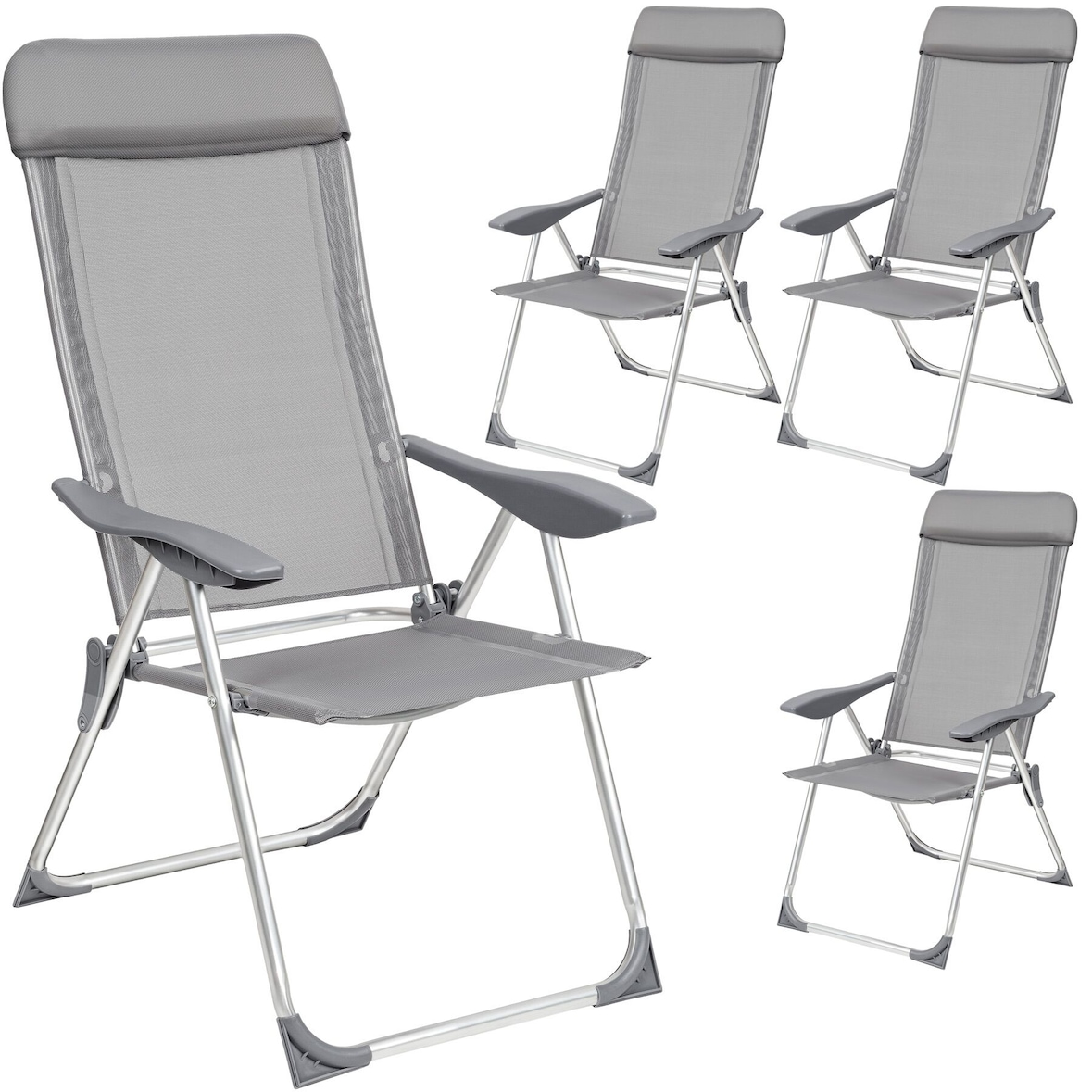 tectake Lot de 4 chaises de jardin en aluminium avec nuque rembourrée - gris - 402181