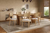 thumbnail of Esszimmerstühle 4er Set Massivholz mit Rattan Rückenlehne Leinen Sitzkissen Holzfarbe 88x58x50 cm modern stabil bis 120 kg