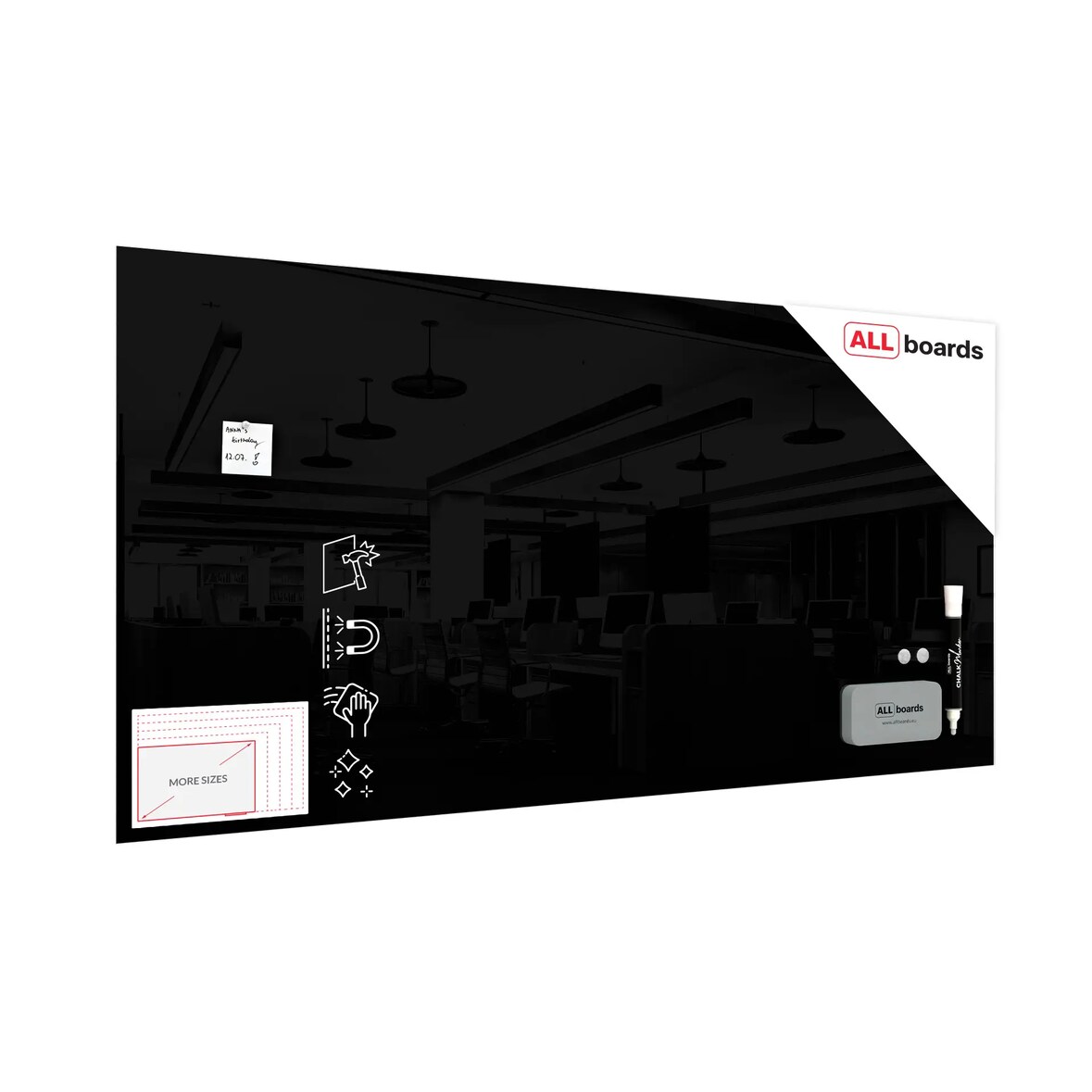 ALLboards Glasboard 200x100cm, SCHWARZ