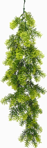 Una planta artificial verde colgante.