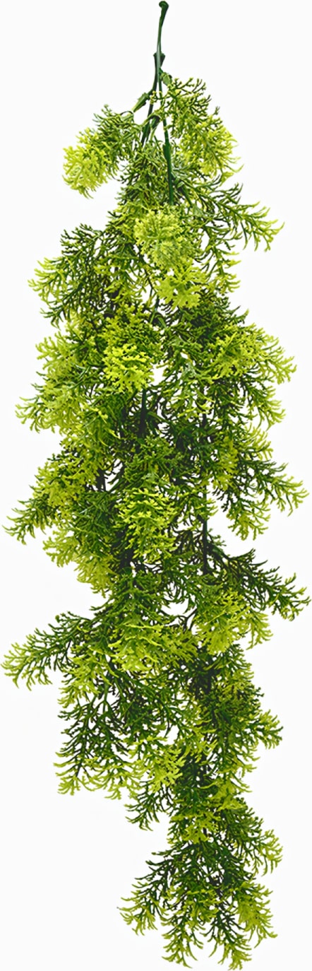 Una planta artificial verde colgante.