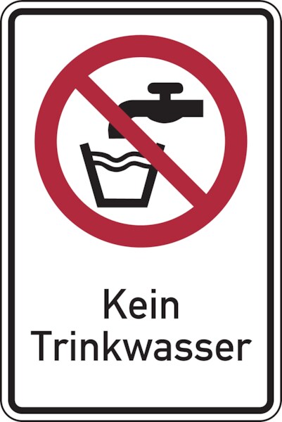 Verbotsschild, Kombischild, Kein Trinkwasser - ASR A1.3 (DIN EN ISO 7010) - 200x300x0.45 mm Aluminium geprägt