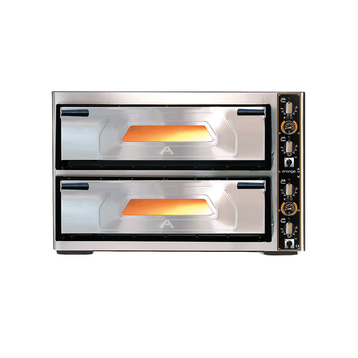 orange Pizzaofen, 2 Kammern, 2x 4x Ø33 cm, Vollschamott, 10 kW, 400 V