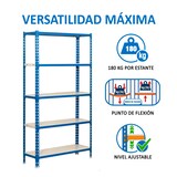 thumbnail of SimonRack Metallregal, 2000x1000x300 mm, 5 Ebenen, Metallboden, 180 kg Biegepunkt, Blau/Weiss - Simonclick