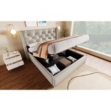 thumbnail of Polsterbett 160x200 cm mit Stauraum und hydraulischem Lattenrost – modernes Design aus Baumwolle in Hellgrau