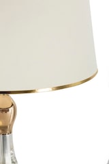 thumbnail of Bratislava Glam Stehlampe 165 cm - Goldfarbene Metall-Stehlampe mit Glasdekorationen und beigefarbenem Lampenschirm - 40 W E27