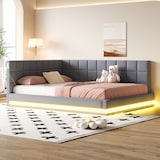 thumbnail of Schlafsofa 160x200 cm Grau, modernes Polsterbett, LED-Licht, USB-Anschluss, Lattenrost, Sofa-Bett multifunktional, Wohnzimmer Möbel