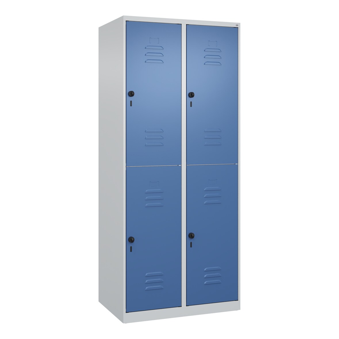 C+P Spind Classic PLUS, 4 Abteile, HxBxT 185x80x50cm, Sicherheitsdrehriegel, Hellgrau/Fernblau von PROREGAL