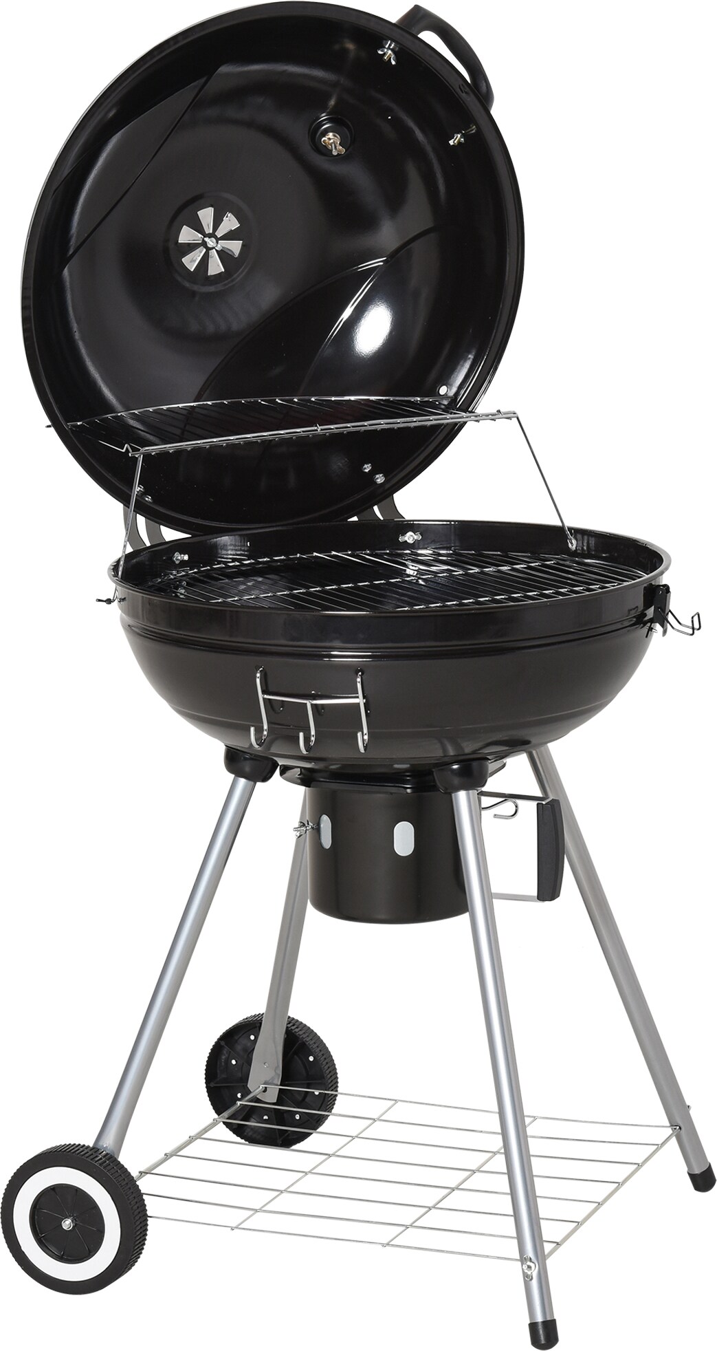 Outsunny Barbacoa de Carbón Picnic Ahumador Parilla BBQ con Termómetro Ruedas Parilla de