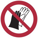 thumbnail of Verbotsschild, Benutzen von Handschuhen verboten P028 - ASR A1.3 (DIN EN ISO 7010) - 200 mm Folie selbstklebend
