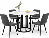 thumbnail of Essgruppe Esstisch Set 5 teilig Schwarz 100x100x74 cm mit 4 Stühlen MDF Marmoroptik Metallgestell, verstellbare Füße, modern