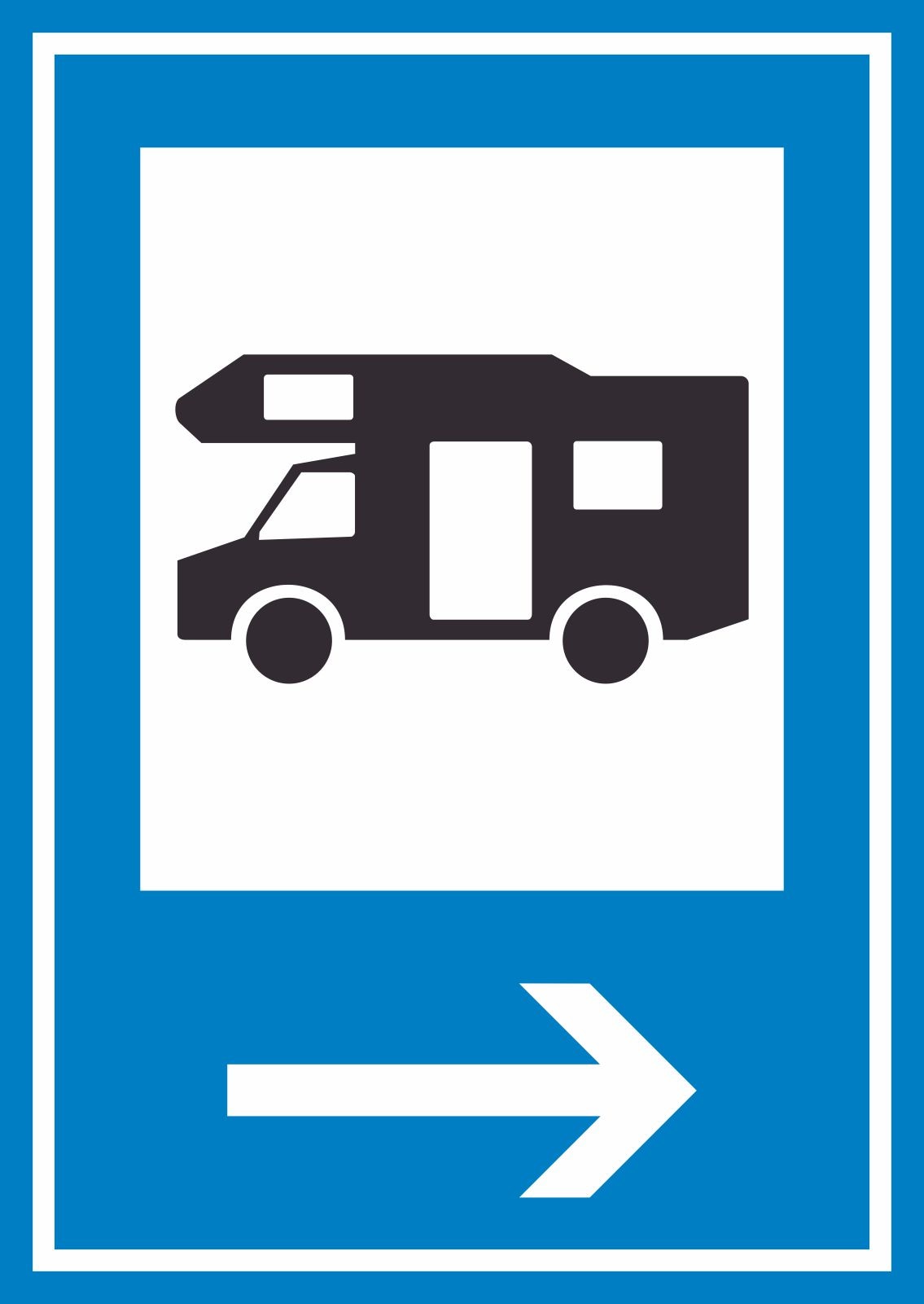 Campingplatz Wohnmobil Schild mit Pfeil rechts A1 (594x841mm)