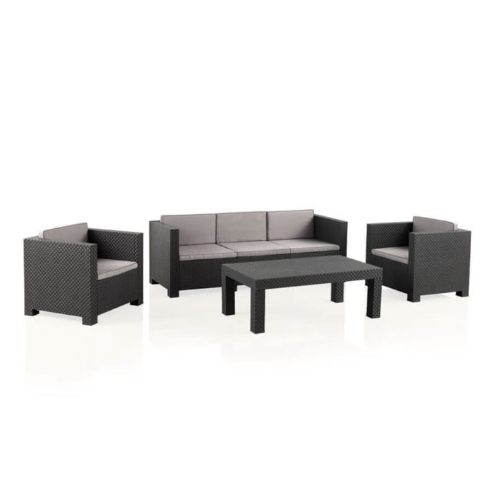SP Berner Set de Muebles de Jardín y Terraza Diva Tropea Color Grafito Sofá 3 Plazas, 2 Sillones y Mesa de Centro